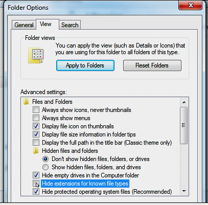 Hide extensions for known file types