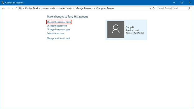 Click Change the account name