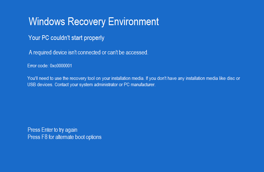 Windows boot loader isn't functioning correctly