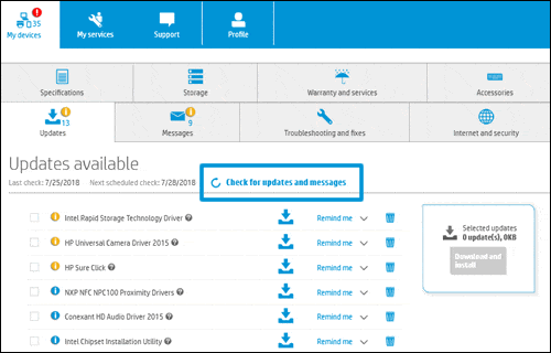 Automatic update via HP Support Assistant