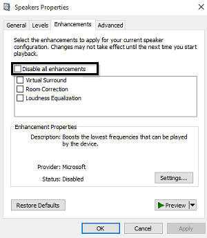 Enabling Audio Enhancements of the Speakers