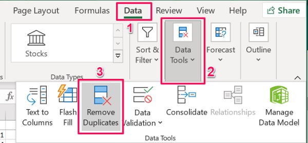 Through the Remove Duplicates Tool 